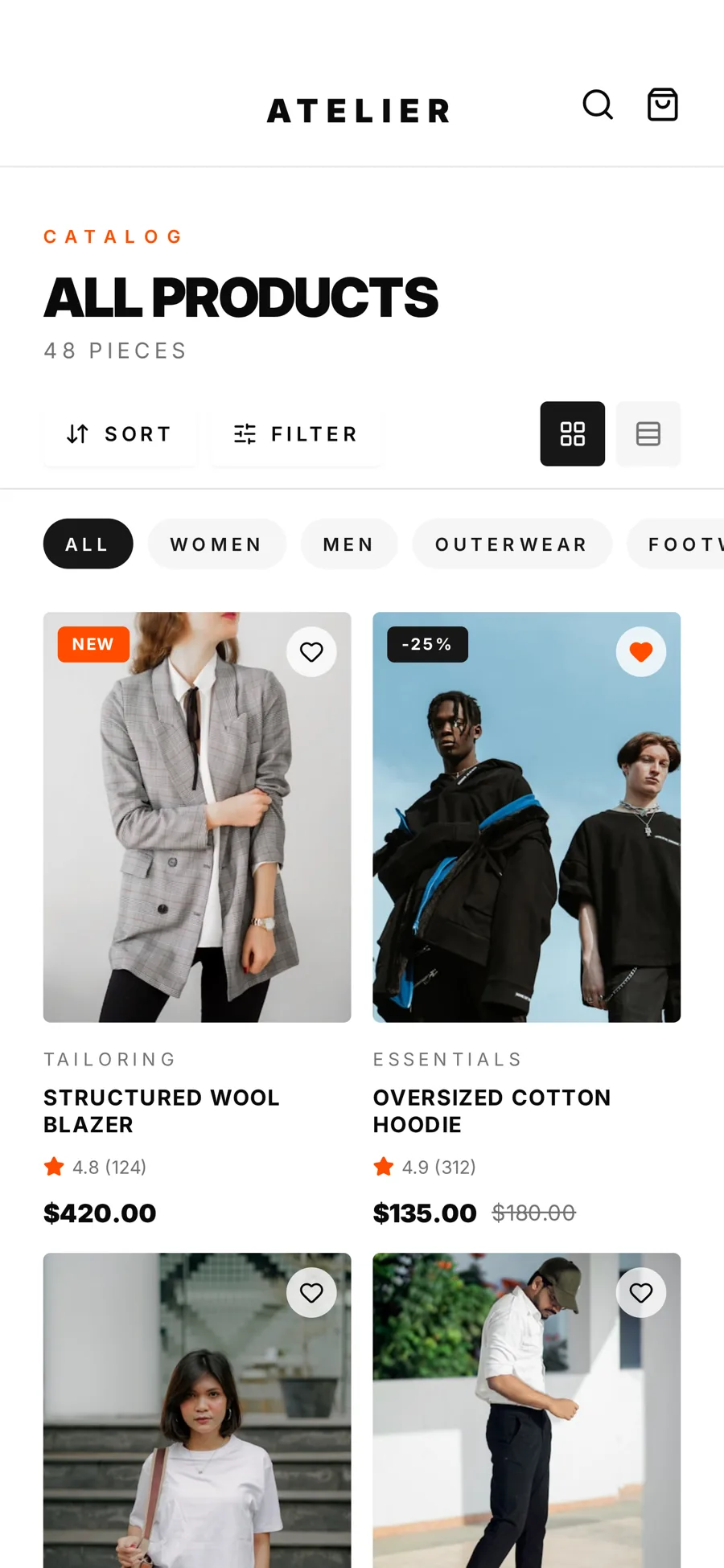 Mobile products interface preview