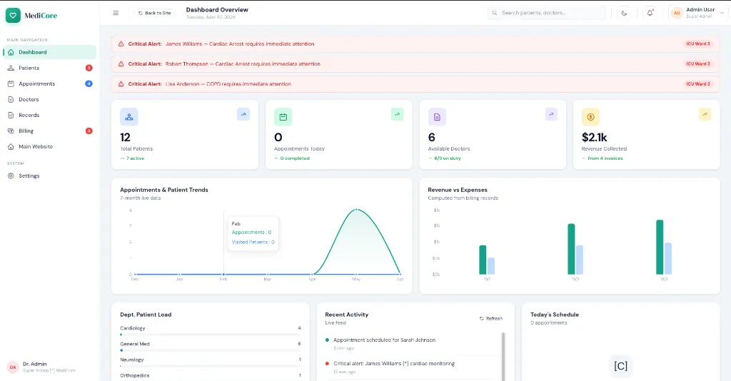 Web platforms and portals interface preview
